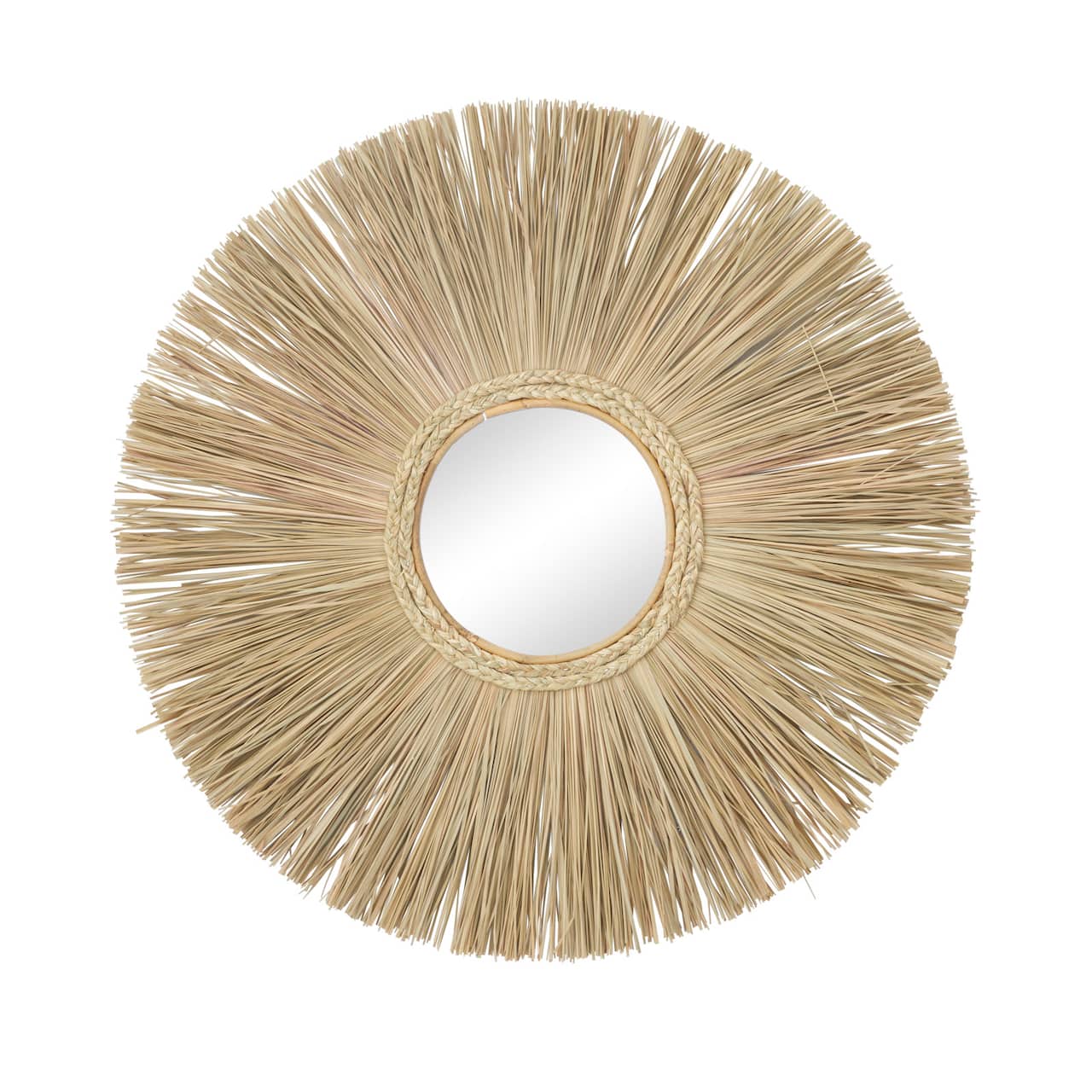 Brown Reed Bohemian Wall Mirror, 32" x 32" x 2"